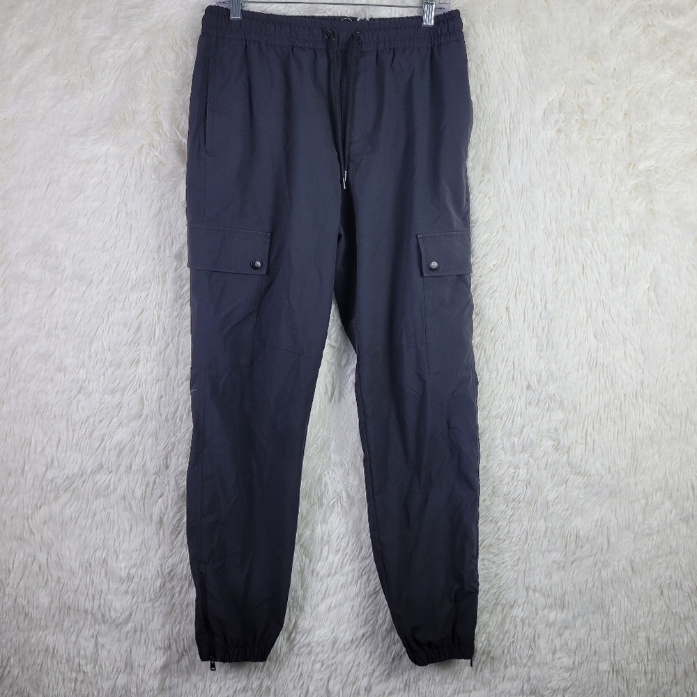 Frame Denim Mens Small Noir Black Drawstring Cargo Jogger Track Pants Ankle Zip